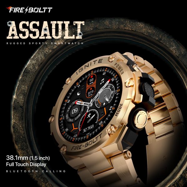 Fire-Boltt Assault Rugged Smartwatch – 1.5" HD Display, Bluetooth Calling, 600mAh Battery, Compass, Heart Rate & SpO2 Monitoring, 7-10 Days Battery Life, Heavy Metal Sports Design
