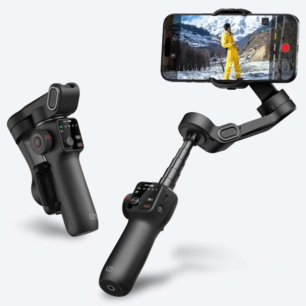 IZI GO-X PRO Foldable Gimbal for Smartphones, 3-Axis Stabilizer with Extension Rod, 6 Modes, AI Face Tracking, OLED Display, Long Battery Life, USB-C, Ideal for Travel, Vlogging & YouTube, Filmmaking