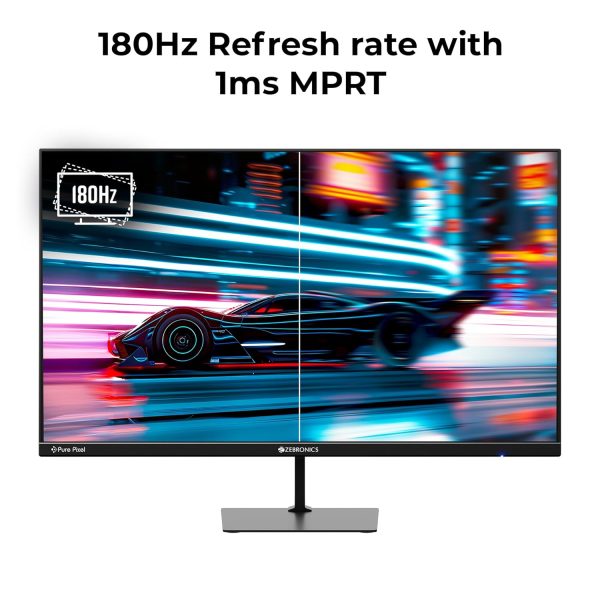 ZEBRONICS N27A 27 inch Gaming Monitor, FHD 1920x1080, IPS-Antiglare Display, 300Nits, 180Hz, 1ms MPRT, HDR10, 99% sRGB, Adaptive Sync, 1 x DP | 1 x HDMI | 1 x 3.5mm