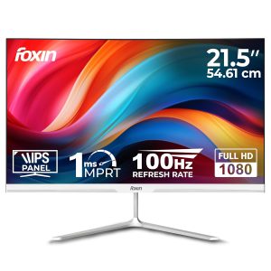 Foxin 21.5 Inch FHD Flat LED Monitor 1920x1080p Elite Series | IPS Panel, HDMI & VGA Port, 100Hz, 1ms, sRGB, Anti-Glare Flicker-Free, Frameless, Slim, Wall Mountable, 16.7 M Colors, 3 Yrs Warranty