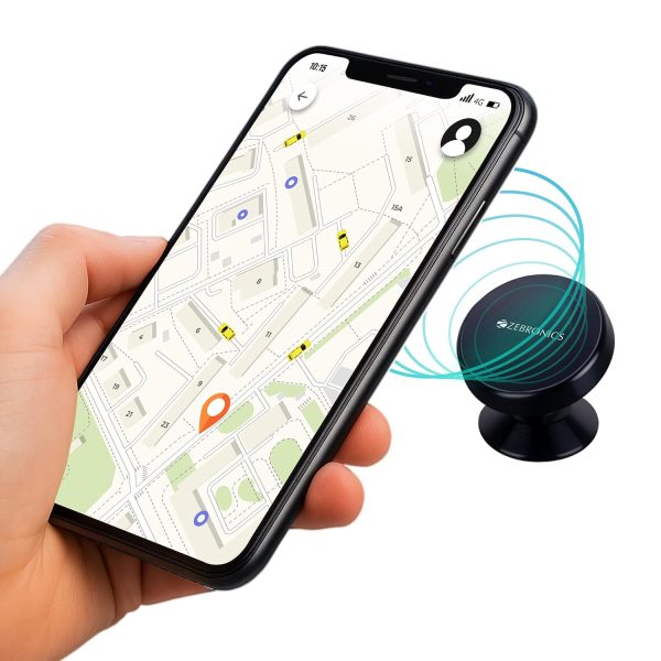 ZEBRONICS CMH50, Car Mobile Holder with Powerful Neodymium Magnets, 360° Rotatable, Safe & Strong, Anti-Skid Silicone Pads, Universal Compatibility, Included 3 Metal Plates