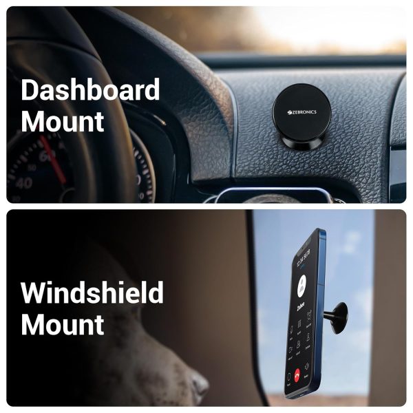 ZEBRONICS CMH50, Car Mobile Holder with Powerful Neodymium Magnets, 360° Rotatable, Safe & Strong, Anti-Skid Silicone Pads, Universal Compatibility, Included 3 Metal Plates