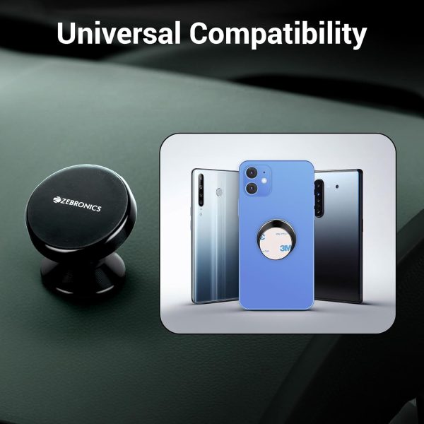 ZEBRONICS CMH50, Car Mobile Holder with Powerful Neodymium Magnets, 360° Rotatable, Safe & Strong, Anti-Skid Silicone Pads, Universal Compatibility, Included 3 Metal Plates