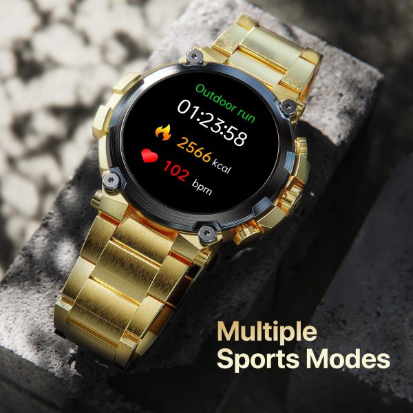 Fire-Boltt Dominian Smartwatch 36.3mm (1.43 inch) AMOLED Display, Stainless Steel Design, 466 * 466 px Resolution, Bluetooth Calling, Multiple Sports Modes, Health Mode, IP67, Weather Updates (Gold Black)