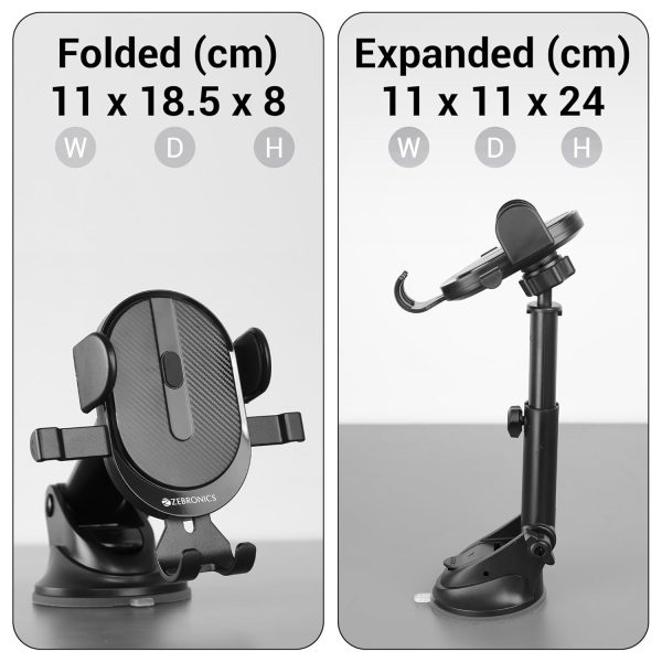 ZEBRONICS CMH100 Car Mobile Holder for Windshield, Dashboard and Other Suitable Surfaces, Strong Suction Cup, 360° Rotatable, Devices Upto 6.8 inch, One Click Quick Release