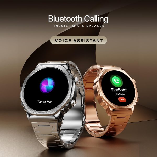Fire-Boltt Onyx- 36.3mm AMOLED Always On Display Smart Watch, 466 * 466 High Resolution, Bluetooth Calling, Steel Design, IP67, 4GB Storage, 300+ Sports Modes, 130+ Watch Faces(Rose Gold)