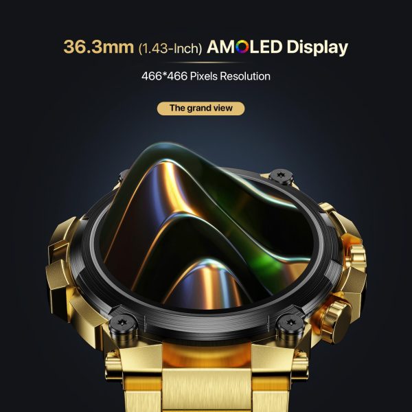 Fire-Boltt Dominian Smartwatch 36.3mm (1.43 inch) AMOLED Display, Stainless Steel Design, 466 * 466 px Resolution, Bluetooth Calling, Multiple Sports Modes, Health Mode, IP67, Weather Updates (Gold Black)