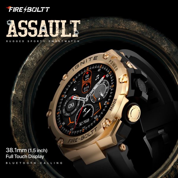 Fire-Boltt Assault Rugged Smartwatch – 1.5" HD Display, Bluetooth Calling, 600mAh Battery, Compass, Heart Rate & SpO2 Monitoring, 7-10 Days Battery Life, Heavy Metal Sports Design