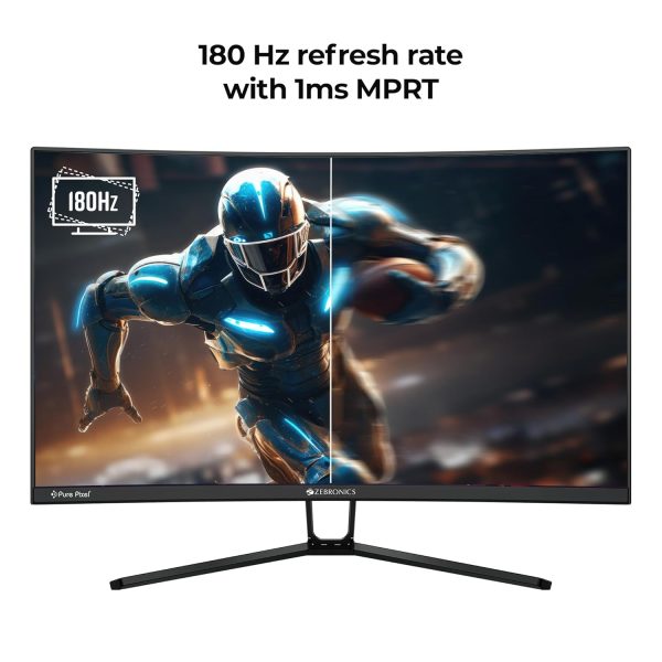 ZEBRONICS N27B 27"(68.5 cm) 1500R Curved Gaming Monitor, FHD 1920x1080, Antiglare Display, 300Nits, 180Hz, 1ms MPRT, HDR10, 99% sRGB, Adaptive Sync, 1 x DP | 1 x HDMI | 1 x 3.5mm