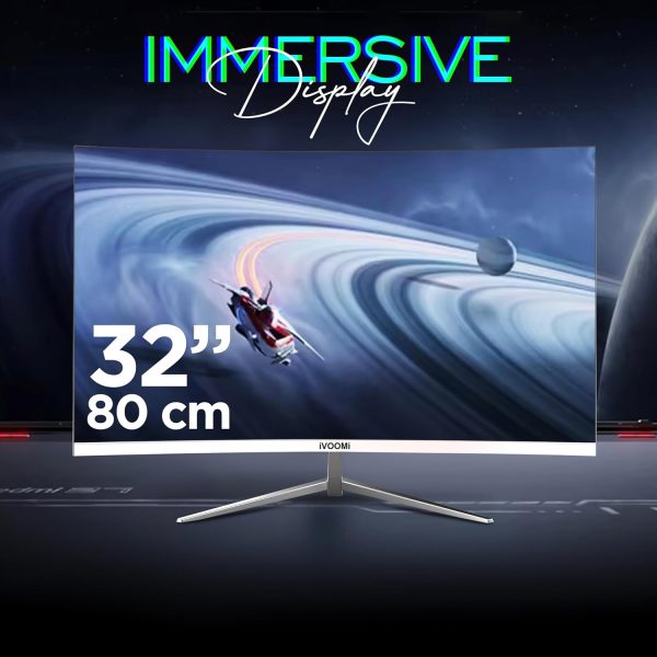 iVOOMi 32" Curve LED Monitor (80cm) with in-Built Speaker, 16:9 Ratio, BIS Approved, Refresh Rate 100 Hz with 1920 x 1080 Pixels, FHD, True VA Panel, Strong Stand, 3 Years Warranty