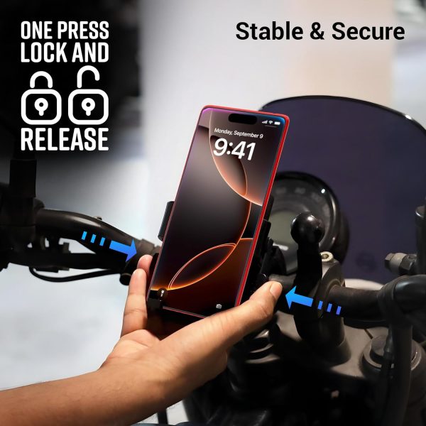 ZEBRONICS BMH110, Bike Mobile Holder, Upto 6.1 inches, 360° Rotatable, One Press Lock and Release, Stable and Secure, Anti-Skid Silicone Pads, Cable Management, for Maps & Navigation