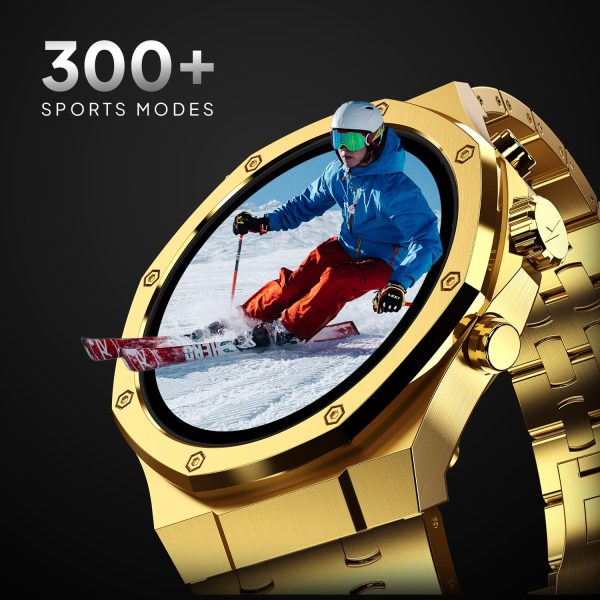 Fire-Boltt Royale Luxury Stainless Steel Smart Watch 36.32mm (1.43 inch) AMOLED Display, Always On, 750 NITS Peak Brightness 466 * 466 px Resolution. Bluetooth Calling, IP67, 75Hz Refresh Rate (Gold)