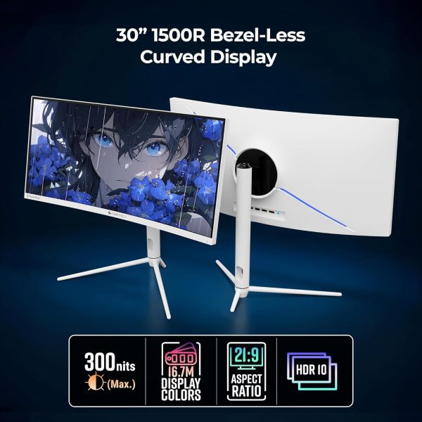ZEBRONICS N30A 30" (76.2 cm) 1500R Curved Ultrawide Gaming Monitor, WFHD 2560x1080, 300Nits, 200Hz, 1ms MPRT, HDR10, 99% sRGB | 95% DCI-P3, Adaptive Sync, 2 x DP | 2 x HDMI | 1 x 3.5mm