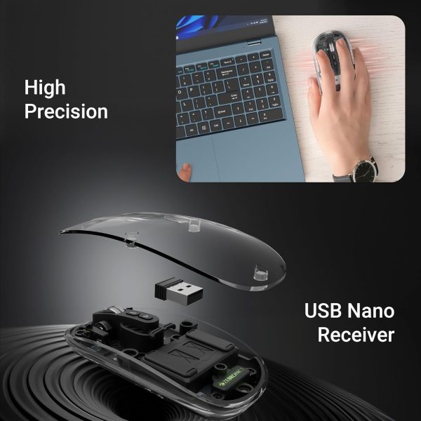 ZEBRONICS Sheer Rechargeable Wireless Mouse, Dual Mode (2.4GHz + BT), Dual Bluetooth, Silent Operation, Transparent Body, RGB, Battery Indicator, for Mac | Laptop | Computer (Black)
