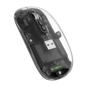 ZEBRONICS Sheer Rechargeable Wireless Mouse, Dual Mode (2.4GHz + BT), Dual Bluetooth, Silent Operation, Transparent Body, RGB, Battery Indicator, for Mac | Laptop | Computer (Black)