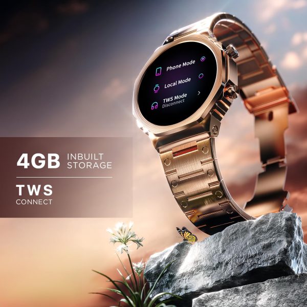 Fire-Boltt Onyx- 36.3mm AMOLED Always On Display Smart Watch, 466 * 466 High Resolution, Bluetooth Calling, Steel Design, IP67, 4GB Storage, 300+ Sports Modes, 130+ Watch Faces(Rose Gold)