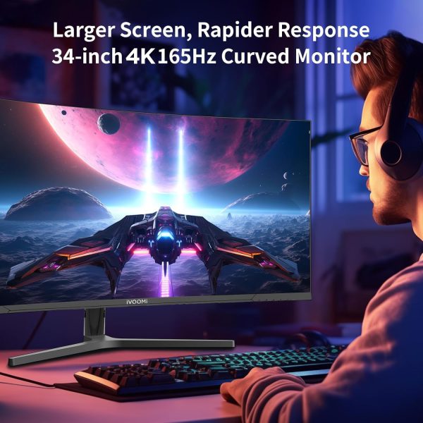 iVOOMi 34" (86.36cm) Curve LED Monitor with in-Built Speaker, BIS Approved, Refresh Rate 165 Hz with 3440 x 1440 Pixels, FHD 4k, Power Mode Indicator, Strong Stand, 3 Years Warranty