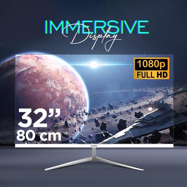 iVOOMi 32" Flat LED Monitor (80cm) with in-Built Speaker, 16:9 Ratio, BIS Approved, Refresh Rate 100 Hz with 1920 x 1080 Pixels, FHD, True IPS Panel, Strong Stand, 3 Years Warranty