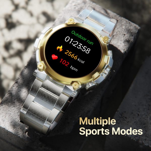 Fire-Boltt Dominian Smartwatch 36.3mm (1.43 inch) AMOLED Display, Stainless Steel Design, 466 * 466 px Resolution, Bluetooth Calling, Multiple Sports Modes, Health Mode, IP67, Weather Updates (Silver)