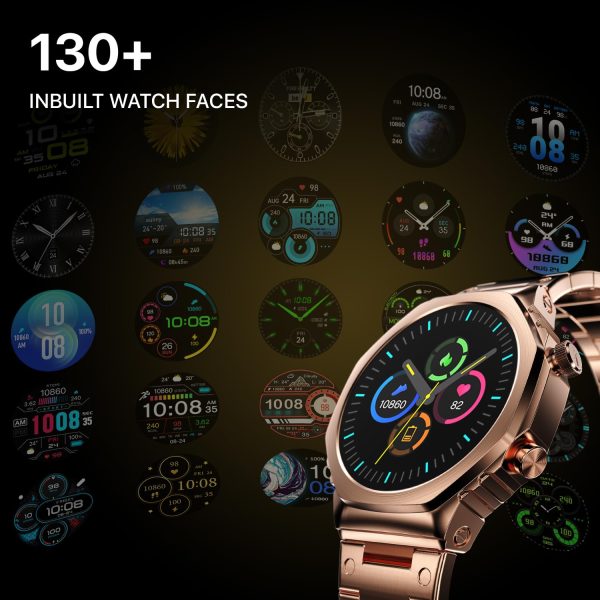 Fire-Boltt Onyx- 36.3mm AMOLED Always On Display Smart Watch, 466 * 466 High Resolution, Bluetooth Calling, Steel Design, IP67, 4GB Storage, 300+ Sports Modes, 130+ Watch Faces(Rose Gold)