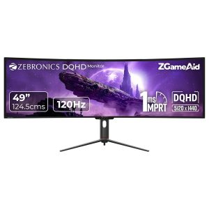 ZEBRONICS N49A 49"" (124.5 cm) 1800R Curved Ultrawide Gaming Monitor, DQHD 5120x1440, 400Nits, 120Hz, 1ms MPRT, HDR400, 99% sRGB | 95% DCI-P3, Adaptive Sync, 2 x (DP | HDMI | USB) + Type C