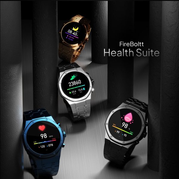 Fire-Boltt Royale Luxury Stainless Steel Smart Watch 36.32mm (1.43 inch) AMOLED Display, Always On, 750 NITS Peak Brightness 466 * 466 px Resolution. Bluetooth Calling, IP67, 75Hz Refresh Rate (Gold)