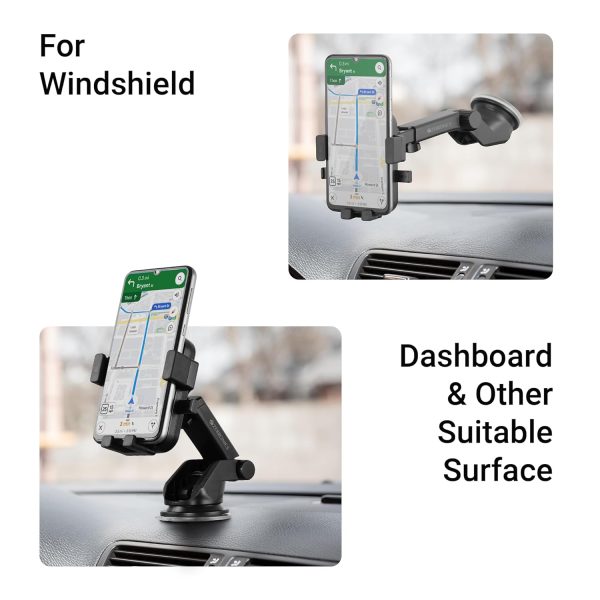 ZEBRONICS CMH110, Car Mobile Holder, Upto 6.8 inches, 360° Rotatable, One Press Lock and Release, Extendable Telescopic Arm, Strong Suction Cup for Windshield & Dashboard, Anti-Skid Silicone Pads