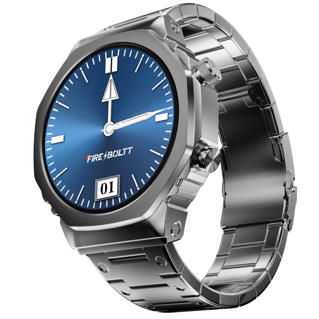 Fire-Boltt Onyx- 36.3mm AMOLED Always On Display Smart Watch, 466 * 466 High Resolution, Bluetooth Calling, Steel Design, IP67, 4GB Storage, 300+ Sports Modes, 130+ Watch Faces(Silver)