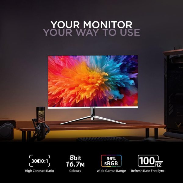 iVOOMi 24 Inch (60.45 cm) Ultra Slim Flat FHD Monitor for PC with Built-in Speaker and 100Hz Refresh Rate, 1920 x 1080 Pixels, 16.7M Colors, Bezel Less Design, Flicker Free -3 Years Warranty