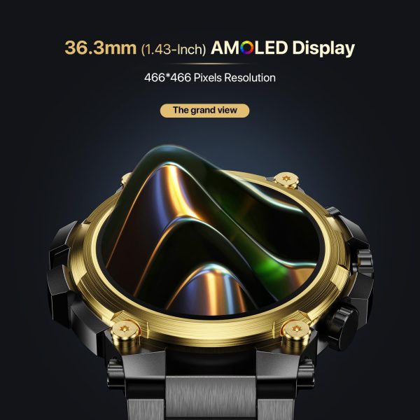 Fire-Boltt Dominian Smartwatch 36.3mm (1.43 inch) AMOLED Display, Stainless Steel Design, 466 * 466 px Resolution, Bluetooth Calling, Multiple Sports Modes, Health Mode, IP67, Weather Updates (Black Gold)