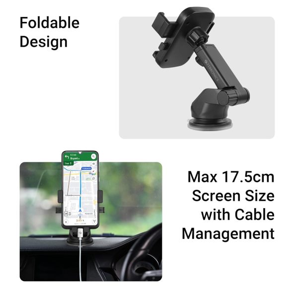 ZEBRONICS CMH110, Car Mobile Holder, Upto 6.8 inches, 360° Rotatable, One Press Lock and Release, Extendable Telescopic Arm, Strong Suction Cup for Windshield & Dashboard, Anti-Skid Silicone Pads