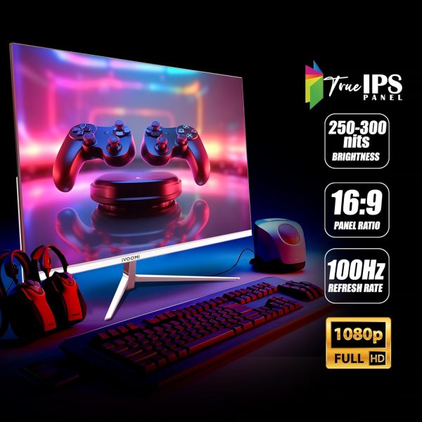 iVOOMi 27" Flat LED Monitor (68.58cm) with in-Built Speaker, 16:9 Ratio, Refresh Rate 100 Hz with 1920 x 1080 Pixels, FHD, Power Mode Indicator, Strong Metal Stand, BIS Approved, 3 Years Warranty