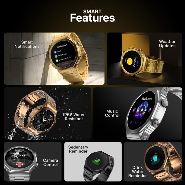 Fire-Boltt Onyx- 36.3mm AMOLED Always On Display Smart Watch, 466 * 466 High Resolution, Bluetooth Calling, Steel Design, IP67, 4GB Storage, 300+ Sports Modes, 130+ Watch Faces(Rose Gold)