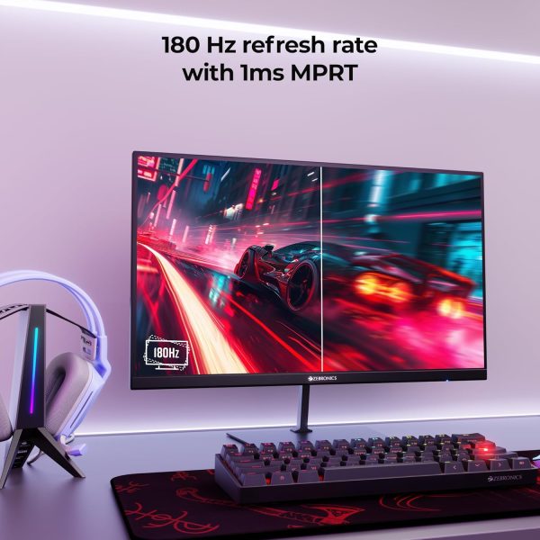 ZEBRONICS N24A 24"(60.4 cm) Gaming Monitor, FHD 1920x1080, IPS-Antiglare Display, 280Nits, 180Hz, 1ms MPRT, HDR10, 99% sRGB, Adaptive Sync, 1 x DP | 1 x HDMI | 1 x 3.5mm