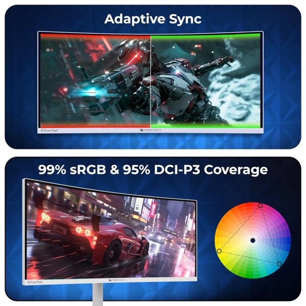 ZEBRONICS N30A 30" (76.2 cm) 1500R Curved Ultrawide Gaming Monitor, WFHD 2560x1080, 300Nits, 200Hz, 1ms MPRT, HDR10, 99% sRGB | 95% DCI-P3, Adaptive Sync, 2 x DP | 2 x HDMI | 1 x 3.5mm