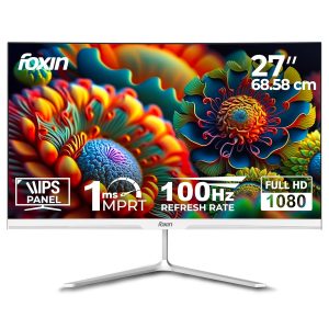 Foxin 27 Inch FHD Flat LED Monitor 1920x1080p Elite Series | IPS Panel, HDMI & VGA Port, 100Hz, 1ms, sRGB, Anti-Glare Flicker-Free, Frameless, Slim, Wall Mountable, 16.7 M Colors, 3 Yrs Warranty