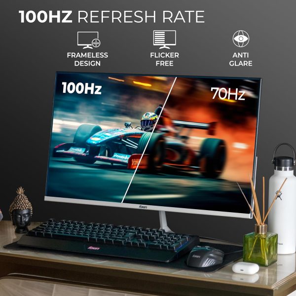 Foxin 21.5 Inch FHD Flat LED Monitor 1920x1080p Elite Series | IPS Panel, HDMI & VGA Port, 100Hz, 1ms, sRGB, Anti-Glare Flicker-Free, Frameless, Slim, Wall Mountable, 16.7 M Colors, 3 Yrs Warranty