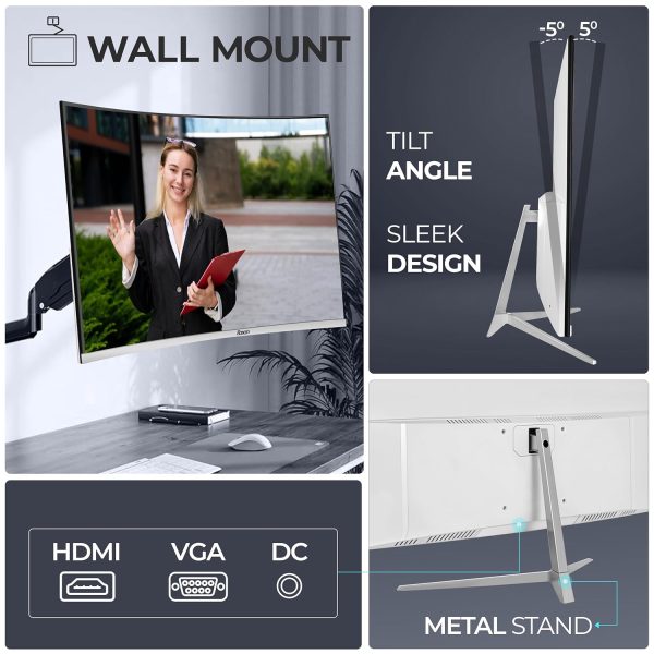 Foxin Elite 27" Curved LED Monitor, FHD 1080p, 100Hz, 5ms, Frameless, HDMI/VGA, Flicker-Free, Anti-Glare, 250 cd/m², sRGB, Bezel-Less, Built-in Speakers with Strong Metal Stand | 3-Years Warranty
