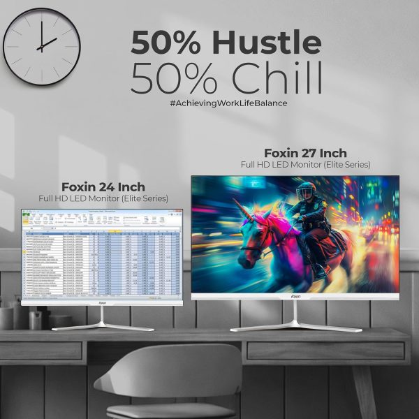 Foxin 21.5 Inch FHD Flat LED Monitor 1920x1080p Elite Series | IPS Panel, HDMI & VGA Port, 100Hz, 1ms, sRGB, Anti-Glare Flicker-Free, Frameless, Slim, Wall Mountable, 16.7 M Colors, 3 Yrs Warranty