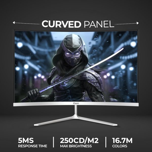 Foxin Elite 22 Inch Curved LED Monitor | FHD 1080p | 100Hz Frameless & Anti-Glare | HDMI & VGA | 5ms | Wall Mountable | Flicker-Free | Curved PC Monitor for Gaming, Work | White | 3 Yrs Warranty