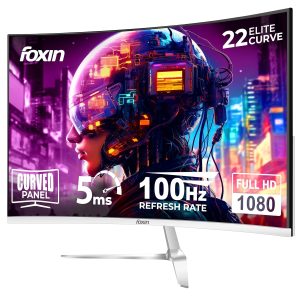 Foxin Elite 22 Inch Curved LED Monitor | FHD 1080p | 100Hz Frameless & Anti-Glare | HDMI & VGA | 5ms | Wall Mountable | Flicker-Free | Curved PC Monitor for Gaming, Work | White | 3 Yrs Warranty