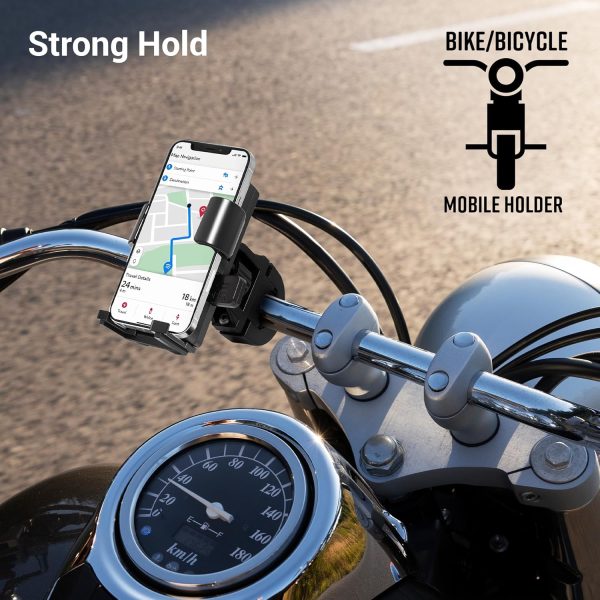 ZEBRONICS BMH110, Bike Mobile Holder, Upto 6.1 inches, 360° Rotatable, One Press Lock and Release, Stable and Secure, Anti-Skid Silicone Pads, Cable Management, for Maps & Navigation