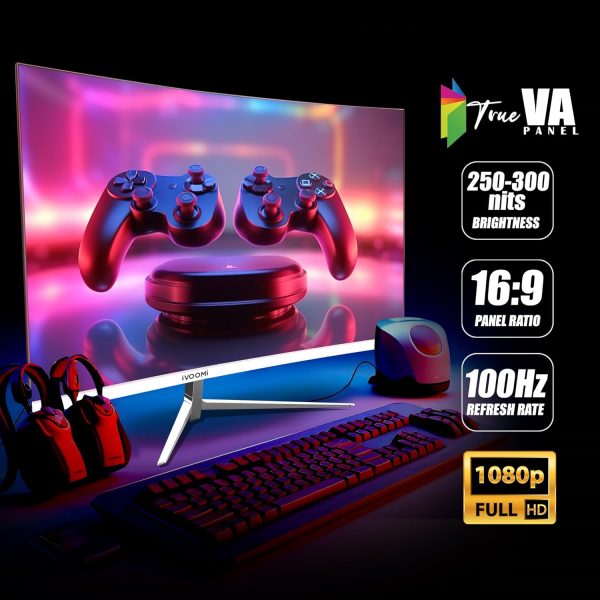 iVOOMi 27" Curve LED Monitor (68.58cm) with in-Built Speaker, 16:9 Ratio, BIS Approved, Refresh Rate 100 Hz with 1920 x 1080 Pixels, FHD, Power Mode Indicator, Strong Metal Stand, 3 Years Warranty