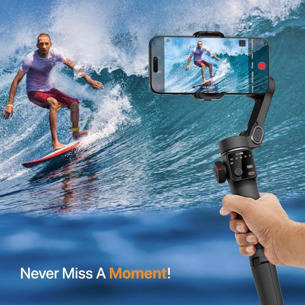 IZI GO-X PRO Foldable Gimbal for Smartphones, 3-Axis Stabilizer with Extension Rod, 6 Modes, AI Face Tracking, OLED Display, Long Battery Life, USB-C, Ideal for Travel, Vlogging & YouTube, Filmmaking