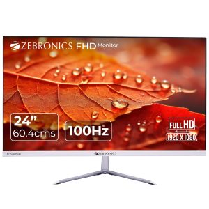 ZEBRONICS EA124 LED Monitor, 24 inch (60.4cm), 250 nits, 100Hz, FHD, 1920x1080, HDMI, VGA, Ultra Slim Bezel, Built-in Speakers, Metal Stand, Wall Mountable