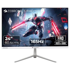 ZEBRONICS EA224 24"(60.4cm) Slim Gaming Monitor, 165Hz, FHD 1920x1080, 16:9 Aspect Ratio, 250Nits, 16.7M Colors, Dual Input - HDMI + DP, 3.5mm Jack, Built-in Speakers, Metal Stand, Wall Mountable