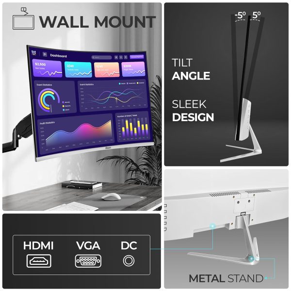 Foxin Elite 22 Inch Curved LED Monitor | FHD 1080p | 100Hz Frameless & Anti-Glare | HDMI & VGA | 5ms | Wall Mountable | Flicker-Free | Curved PC Monitor for Gaming, Work | White | 3 Yrs Warranty
