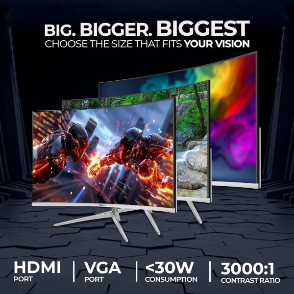 Foxin Elite 27" Curved LED Monitor, FHD 1080p, 100Hz, 5ms, Frameless, HDMI/VGA, Flicker-Free, Anti-Glare, 250 cd/m², sRGB, Bezel-Less, Built-in Speakers with Strong Metal Stand | 3-Years Warranty