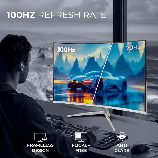 Foxin Elite 27" Curved LED Monitor, FHD 1080p, 100Hz, 5ms, Frameless, HDMI/VGA, Flicker-Free, Anti-Glare, 250 cd/m², sRGB, Bezel-Less, Built-in Speakers with Strong Metal Stand | 3-Years Warranty