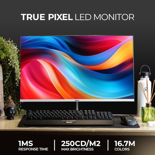 Foxin 21.5 Inch FHD Flat LED Monitor 1920x1080p Elite Series | IPS Panel, HDMI & VGA Port, 100Hz, 1ms, sRGB, Anti-Glare Flicker-Free, Frameless, Slim, Wall Mountable, 16.7 M Colors, 3 Yrs Warranty